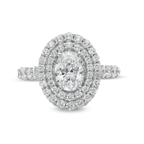 Previously Owned - 2-3/4 CT. T.w. Lab-Grown Oval Diamond Double Frame Engagement Ring in 14K White Gold (F/Vs2)