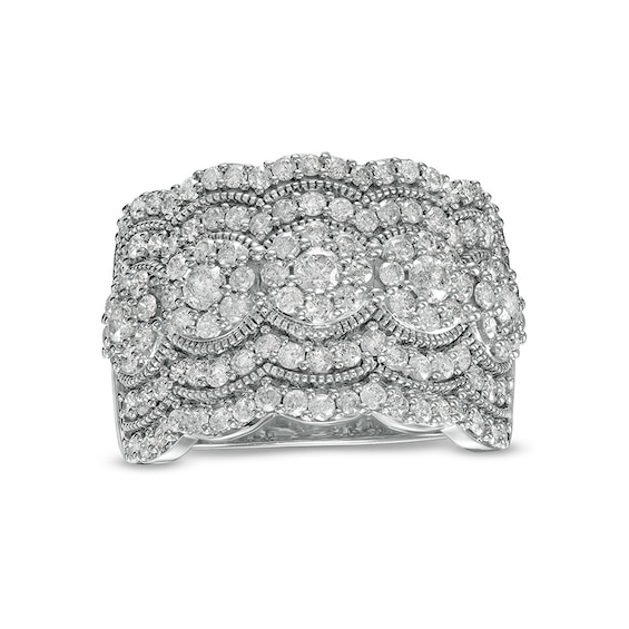Previously Owned - 1-1/2 CT. T.w. Multi-Diamond Art Deco Vintage-Style Anniversary Band in Sterling Silver