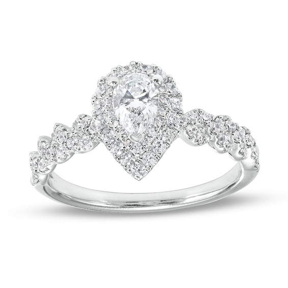 Previously Owned - 1 CT. T.w. Pear-Shaped Diamond Double Frame Twist Shank Engagement Ring in 14K White Gold