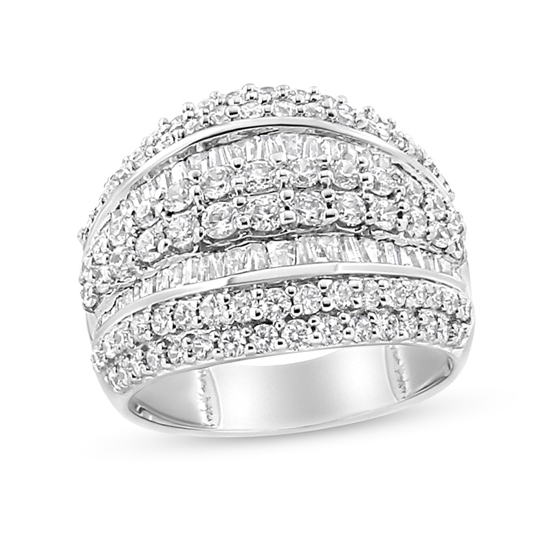 Main Image 1 of Previously Owned - 2 CT. T.W. Baguette and Round Diamond Edge Multi-Row Ring in Sterling Silver