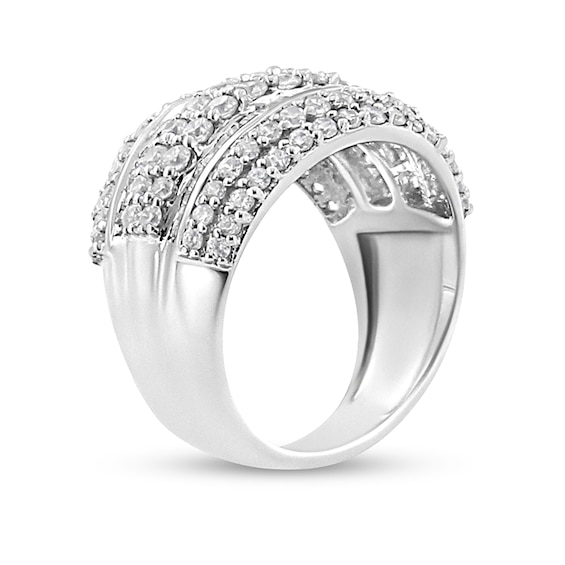 Previously Owned - 2 CT. T.w. Baguette and Round Diamond Edge Multi-Row Ring in Sterling Silver