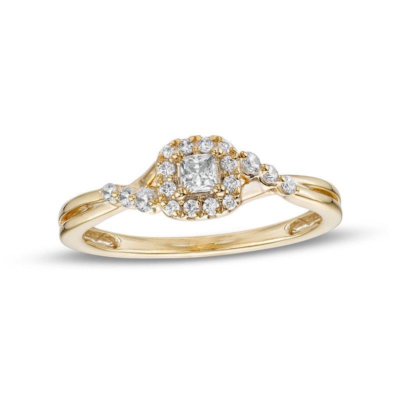Main Image 1 of Previously Owned - 1/4 CT. T.W. Princess-Cut Diamond Frame Twist Shank Promise Ring in 10K Gold