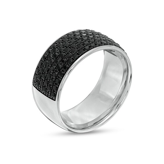 Previously Owned - 2 CT. T.w. Black Enhanced Diamond Comfort-Fit Dome Ring in 14K White Gold