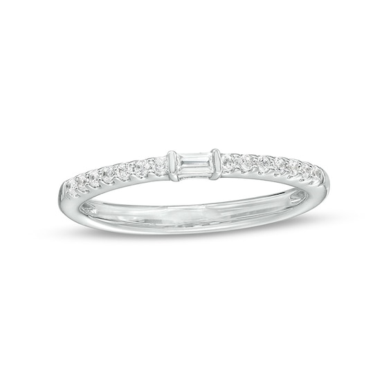 Previously Owned - 1/6 CT. T.w. Baguette and Round Diamond Anniversary Band in 10K White Gold