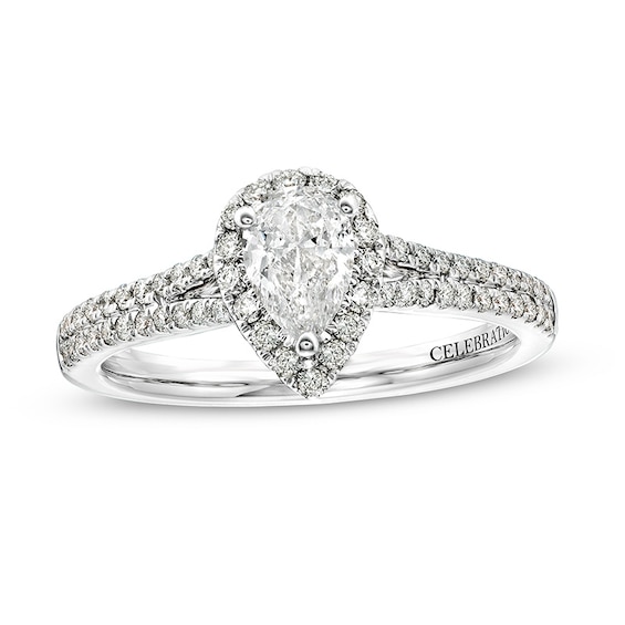 Previously Owned - Celebration Infinite™ 1 CT. T.w. Pear-Shaped Diamond Frame Engagement Ring in 14K White Gold (I/Si2)