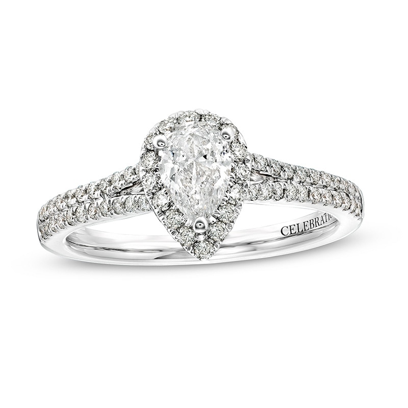 Main Image 1 of Previously Owned - Celebration Infinite™ 1 CT. T.W. Pear-Shaped Diamond Frame Engagement Ring in 14K White Gold (I/SI2)