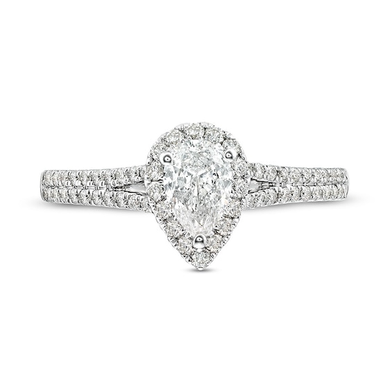 Previously Owned - Celebration Infinite™ 1 CT. T.w. Pear-Shaped Diamond Frame Engagement Ring in 14K White Gold (I/Si2)