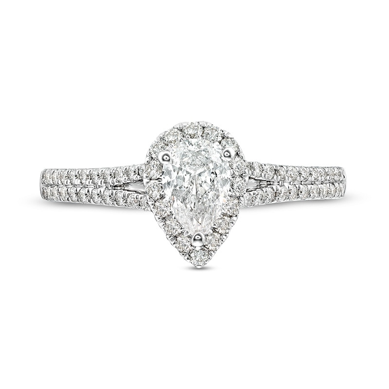 Main Image 4 of Previously Owned - Celebration Infinite™ 1 CT. T.W. Pear-Shaped Diamond Frame Engagement Ring in 14K White Gold (I/SI2)