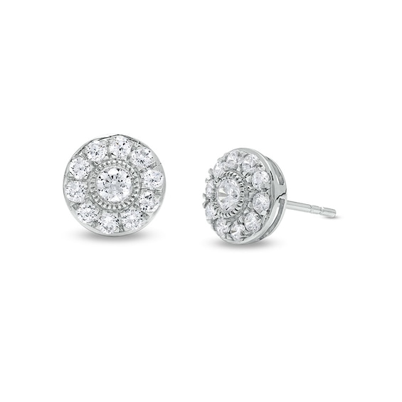 Previously Owned - 3/4 CT. T.w. Diamond Frame Vintage-Style Stud Earrings in 10K White Gold