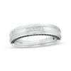 Thumbnail Image 1 of Previously Owned - Vera Wang Men's 1/3 CT. T.W. Black and White Diamond Grooved Wedding Band in 14K White Gold