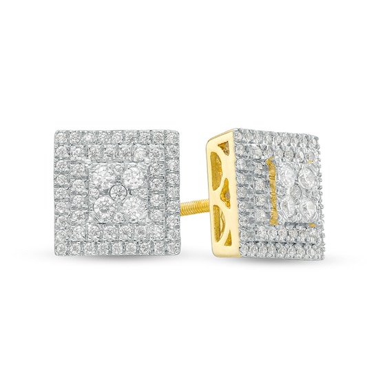 Previously Owned - 3/4 CT. T.w. Square-Shaped Multi-Diamond Double Frame Stud Earrings in 10K Gold