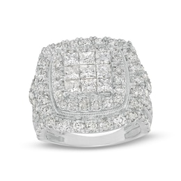 Previously Owned - 4 CT. T.W. Princess-Cut Multi-Diamond Double Frame Engagement Ring in 10K White Gold (I/I2)