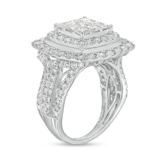 Previously Owned - 4 CT. T.w. Princess-Cut Multi-Diamond Double Frame Engagement Ring in 10K White Gold (I/I2)