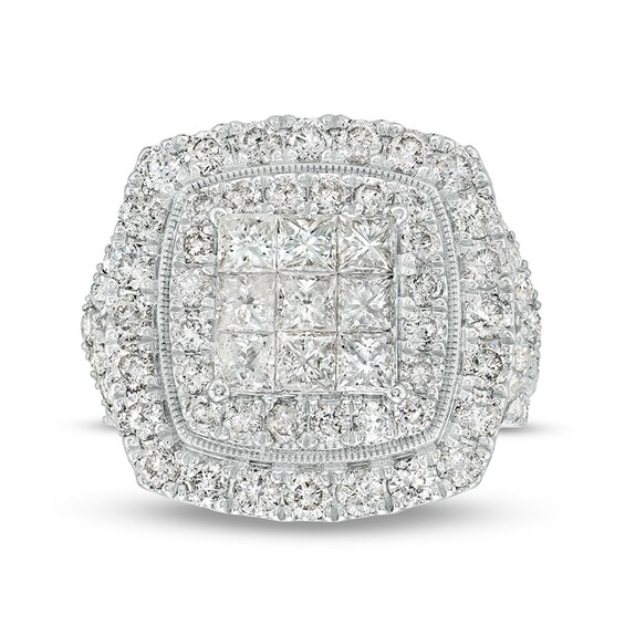 Previously Owned - 4 CT. T.w. Princess-Cut Multi-Diamond Double Frame Engagement Ring in 10K White Gold (I/I2)