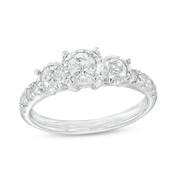 Previously Owned - 1 CT. T.w. Diamond Past Present Future® Trio Engagement Ring in 10K White Gold