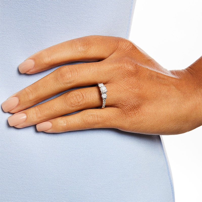 Main Image 2 of Previously Owned - 1 CT. T.W. Diamond Past Present Future® Trio Engagement Ring in 10K White Gold