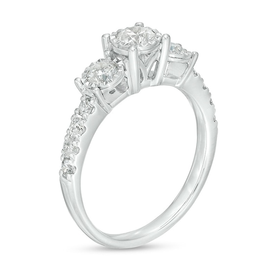 Previously Owned - 1 CT. T.w. Diamond Past Present Future® Trio Engagement Ring in 10K White Gold