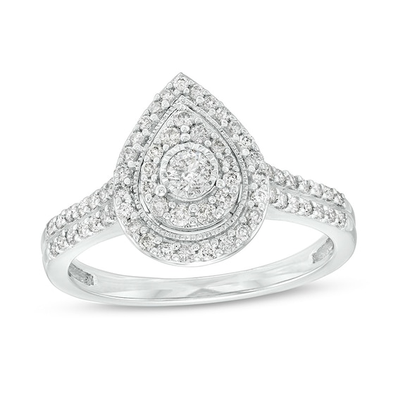 Previously Owned - 1/2 CT. T.w. Diamond Pear-Shaped Frame Multi-Row Vintage-Style Engagement Ring in 10K White Gold