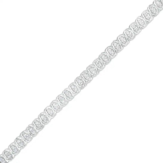 Previously Owned - 1 CT. T.w. Diamond Alternating "Xo" Line Bracelet in 10K White Gold – 7.25"