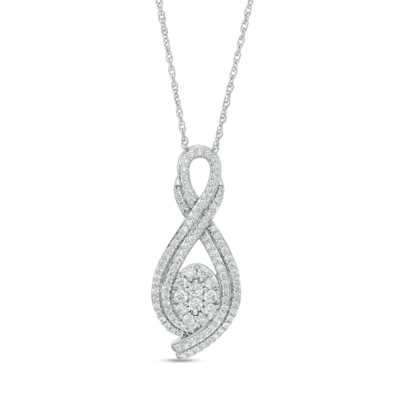 Previously Owned - 1 CT. T.w. Oval-Shaped Multi-Diamond Double Row Looped Pendant in Sterling Silver