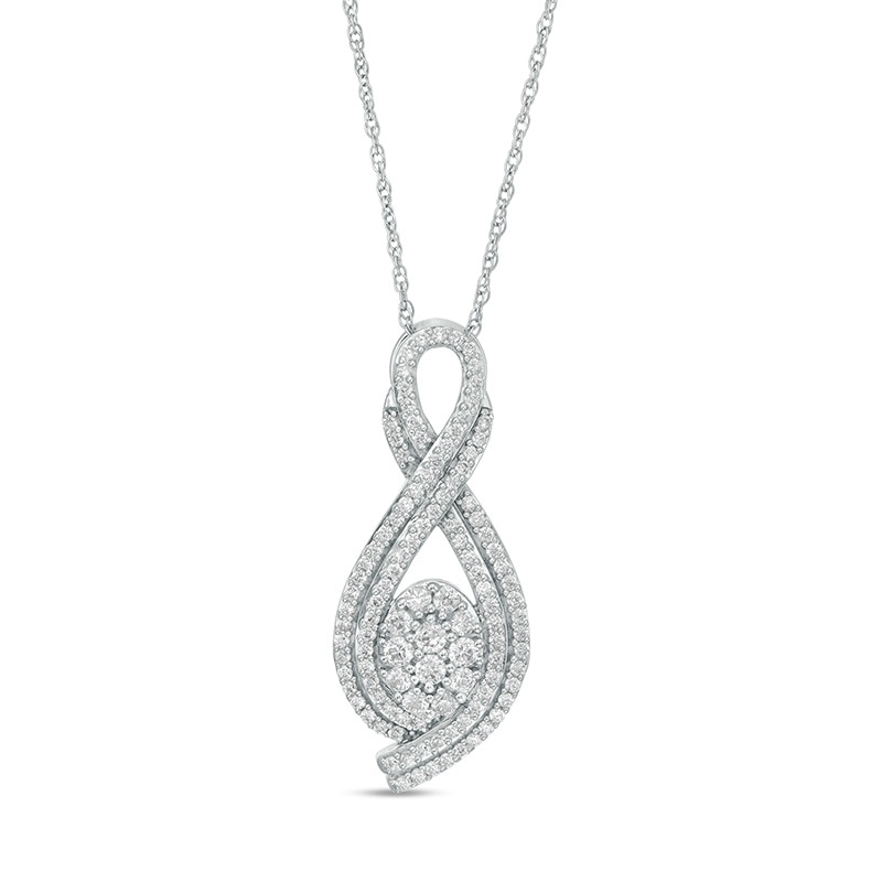 Main Image 1 of Previously Owned - 1 CT. T.W. Oval-Shaped Multi-Diamond Double Row Looped Pendant in Sterling Silver