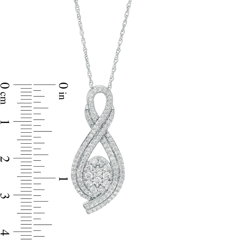 Main Image 3 of Previously Owned - 1 CT. T.W. Oval-Shaped Multi-Diamond Double Row Looped Pendant in Sterling Silver