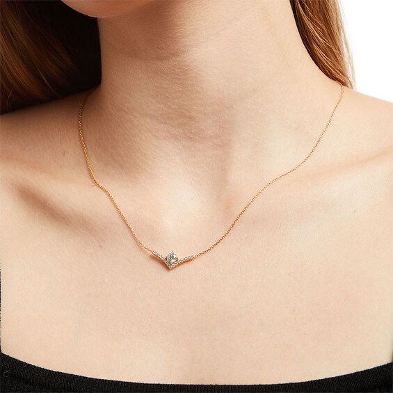 Previously Owned - You're the One™ 5/8 CT. T.w. Lab-Grown Diamond Chevron Necklace in 14K Gold (F/Si2) – 18.5"