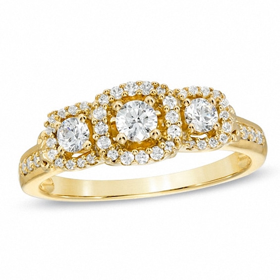 Previously Owned - 1/2 CT. T.w. Diamond Three Stone Frame Engagement Ring in 10K Gold