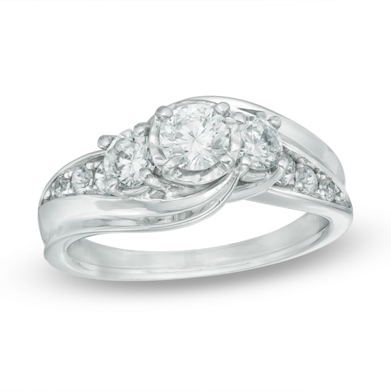 Previously Owned - 1 CT. T.w. Diamond Past Present Future® Bypass Engagement Ring in 14K White Gold