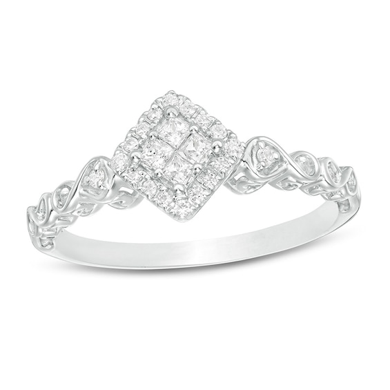 Previously Owned - 1/5 CT. T.w. Quad Princess-Cut Diamond Frame Infinity Promise Ring in 10K White Gold