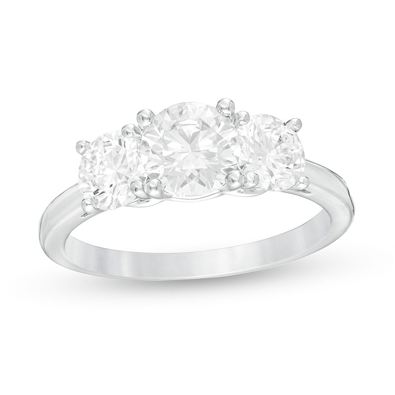 Main Image 1 of Previously Owned - 2 CT. T.W. Lab-Grown Diamond Past Present Future® Engagement Ring in 14K White Gold (G/SI2)