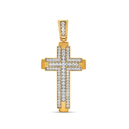 Previously Owned - 1 CT. T.W. Diamond Border Industrial Cross Necklace Charm in 10K Gold