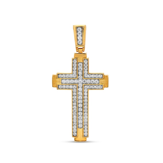Previously Owned - 1 CT. T.w. Diamond Border Industrial Cross Necklace Charm in 10K Gold
