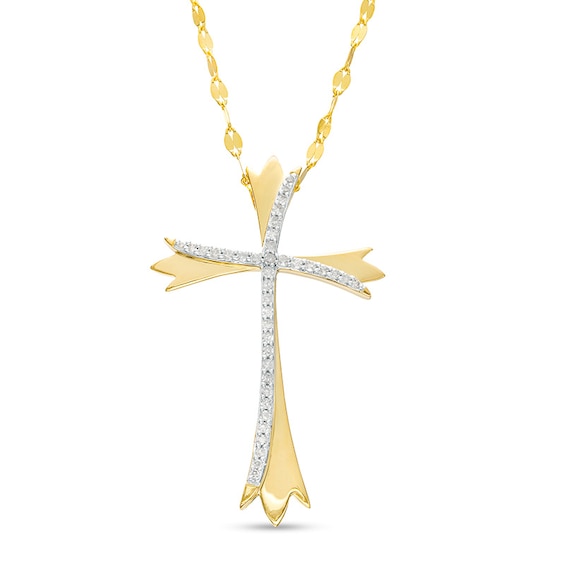 Previously Owned - 1/5 CT. T.w. Diamond Layered Swirl Cross Pendant in 10K Gold