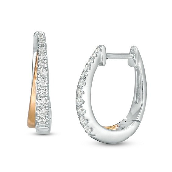 Previously Owned - 1/5 CT. T.w. Diamond Drop Shadow Hoop Earrings in 10K Gold