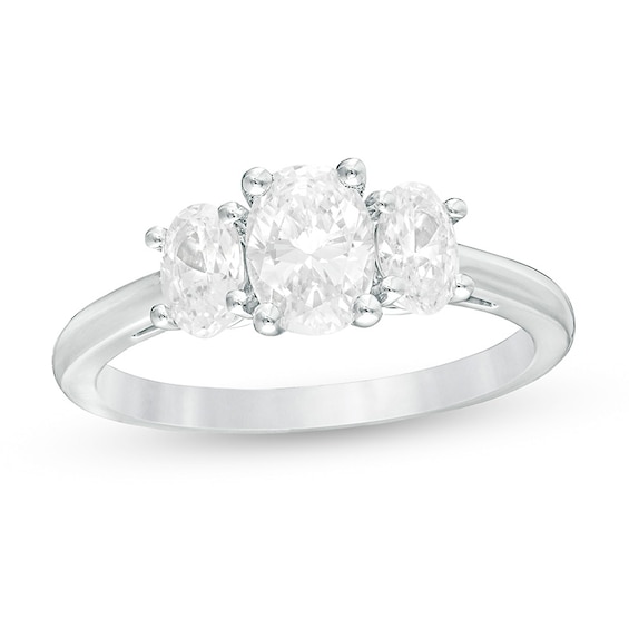 Previously Owned - 1-1/2 CT. T.w. Oval Lab-Grown Diamond Past Present Future® Engagement Ring in 14K White Gold (G/Si2)