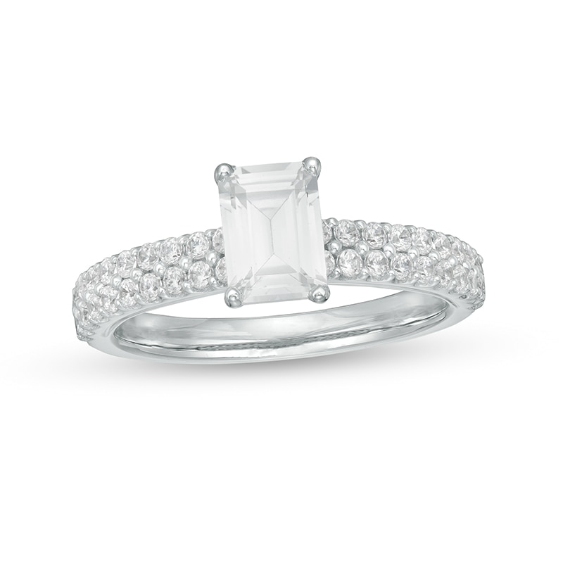 Main Image 1 of Previously Owned - 1-1/4 CT. T.W. Emerald-Cut Lab-Grown Diamond Engagement Ring in 14K White Gold (F/VS2)