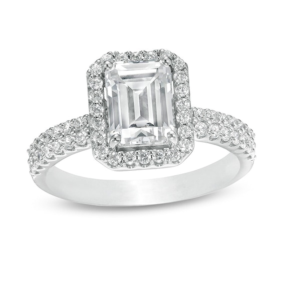 Previously Owned - 2 CT. T.w. Lab-Grown Emerald-Cut Diamond Frame Engagement Ring in 14K White Gold (F/Vs2)