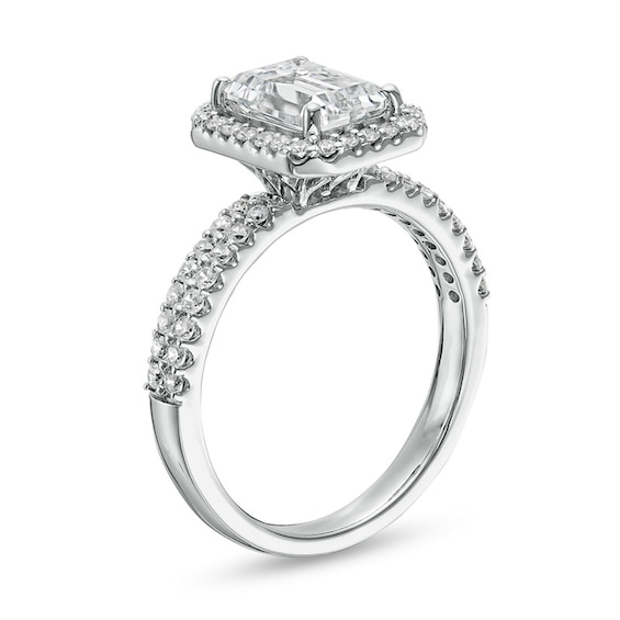Previously Owned - 2 CT. T.w. Lab-Grown Emerald-Cut Diamond Frame Engagement Ring in 14K White Gold (F/Vs2)