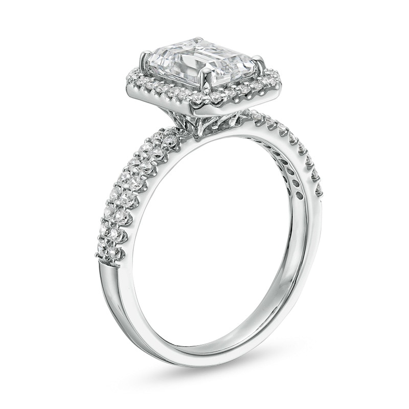Main Image 3 of Previously Owned - 2 CT. T.W. Lab-Grown Emerald-Cut Diamond Frame Engagement Ring in 14K White Gold (F/VS2)