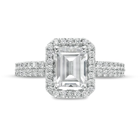 Previously Owned - 2 CT. T.w. Lab-Grown Emerald-Cut Diamond Frame Engagement Ring in 14K White Gold (F/Vs2)