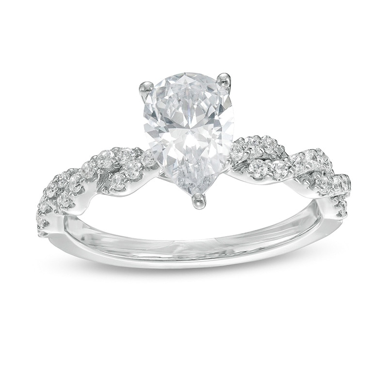 Main Image 1 of Previously Owned - 2 CT. T.W. Lab-Grown Pear-Shaped Diamond Twist Shank Engagement Ring in 14K White Gold (F/VS2)