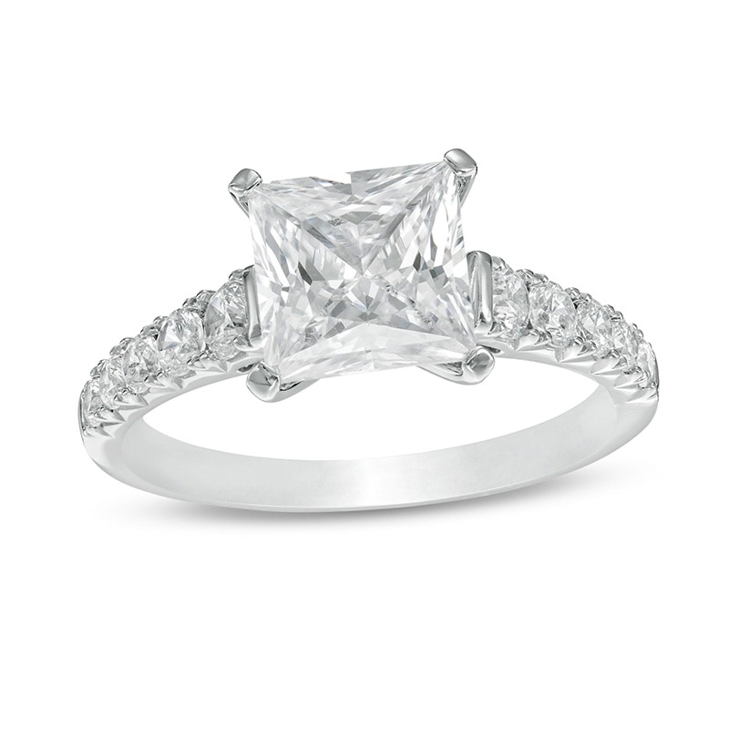 Main Image 1 of Previously Owned - 2-1/2 CT. T.W. Princess-Cut Lab-Grown Diamond Engagement Ring in 14K White Gold (F/VS2)
