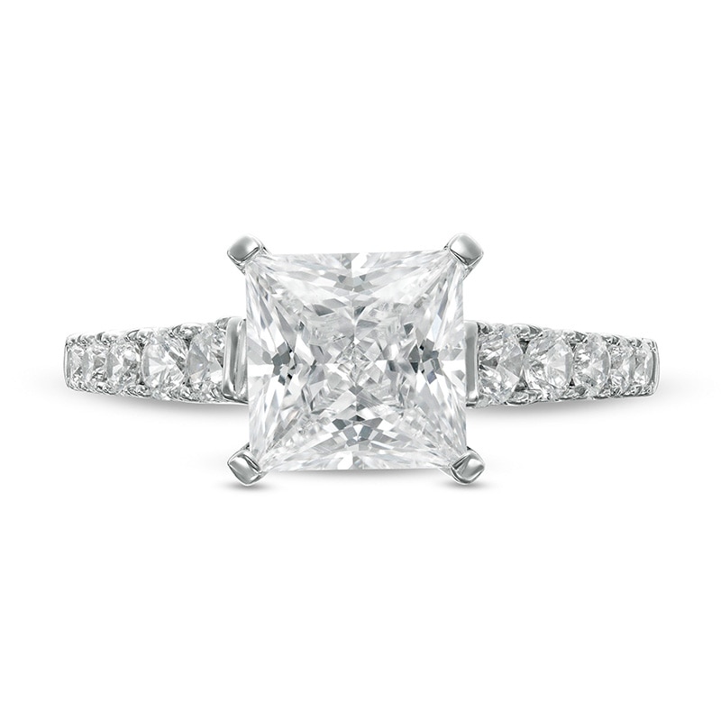 Main Image 4 of Previously Owned - 2-1/2 CT. T.W. Princess-Cut Lab-Grown Diamond Engagement Ring in 14K White Gold (F/VS2)