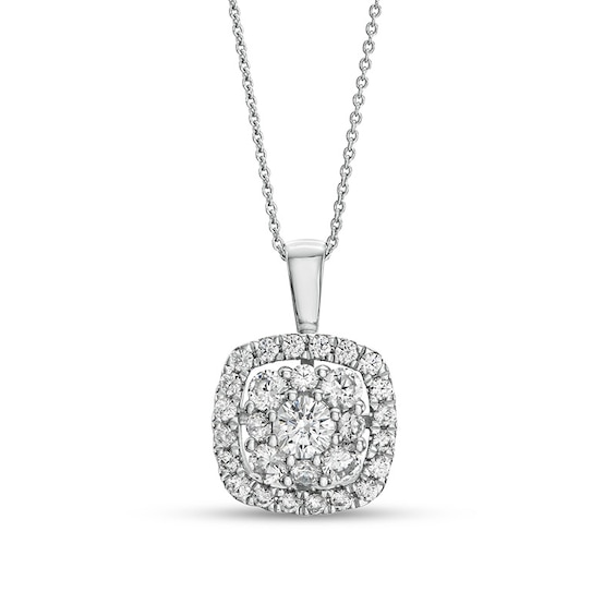 Previously Owned - 1-1/2 CT. T.w. Lab-Grown Diamond Cushion-Shaped Frame Pendant in 14K White Gold (F/Si2)