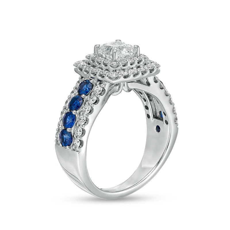 Main Image 3 of Previously Owned - Vera Wang Love Collection 2 CT. T.W. Lab-Grown Diamond and Sapphire Engagement Ring in 14K White Gold