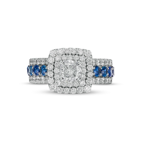 Previously Owned - Vera Wang Love Collection 2 CT. T.w. Lab-Grown Diamond and Sapphire Engagement Ring in 14K White Gold