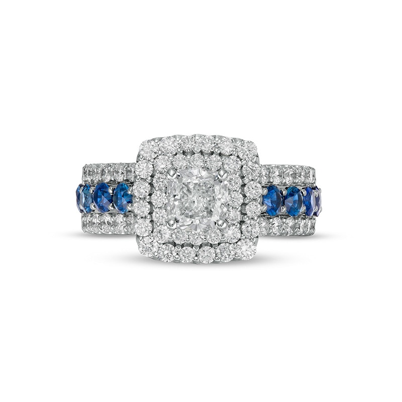 Main Image 4 of Previously Owned - Vera Wang Love Collection 2 CT. T.W. Lab-Grown Diamond and Sapphire Engagement Ring in 14K White Gold