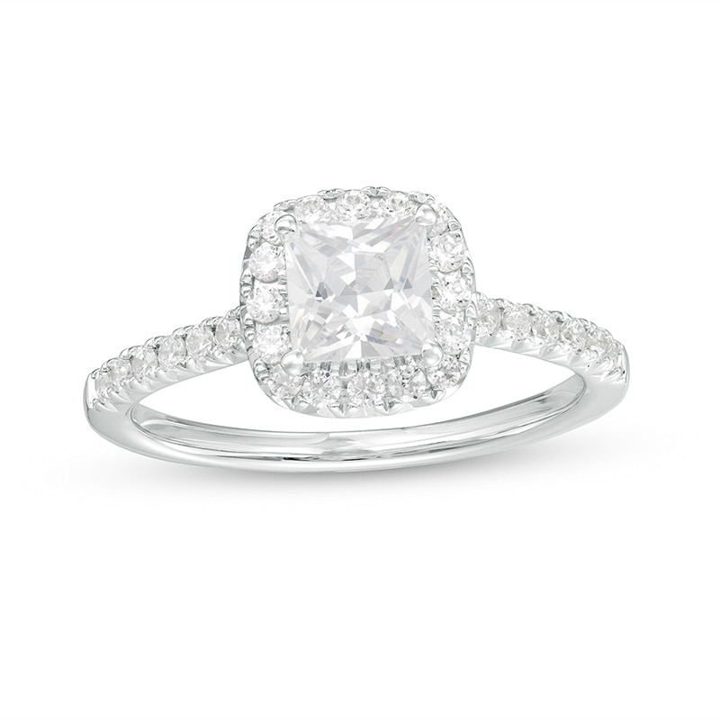 Main Image 1 of Previously Owned - 1-1/3 CT. T.W. Princess-Cut Lab-Grown Diamond Frame Engagement Ring in 14K White Gold (F/VS2)