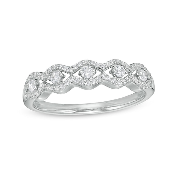 Previously Owned - 1/4 CT. T.w. Diamond Scallop Edge Ring in 10K White Gold